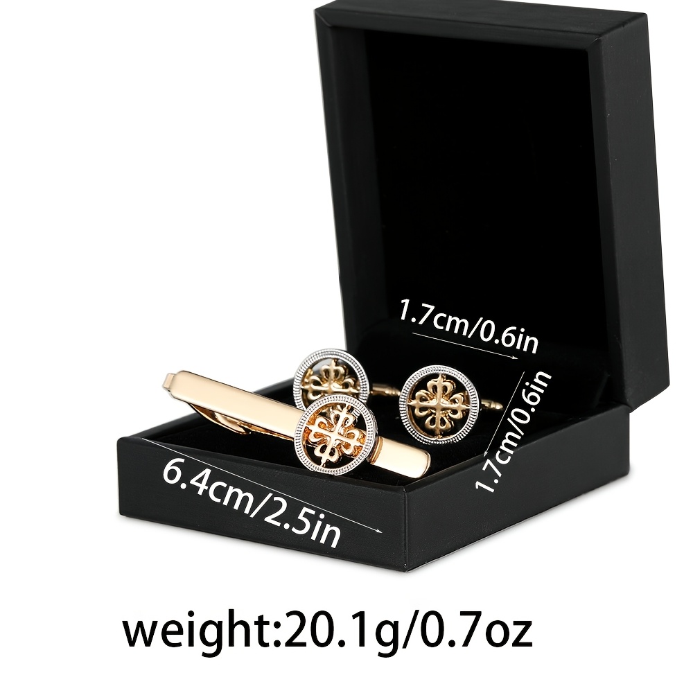 2pcs Round Retro Style Cufflinks and Tie Clip Set
