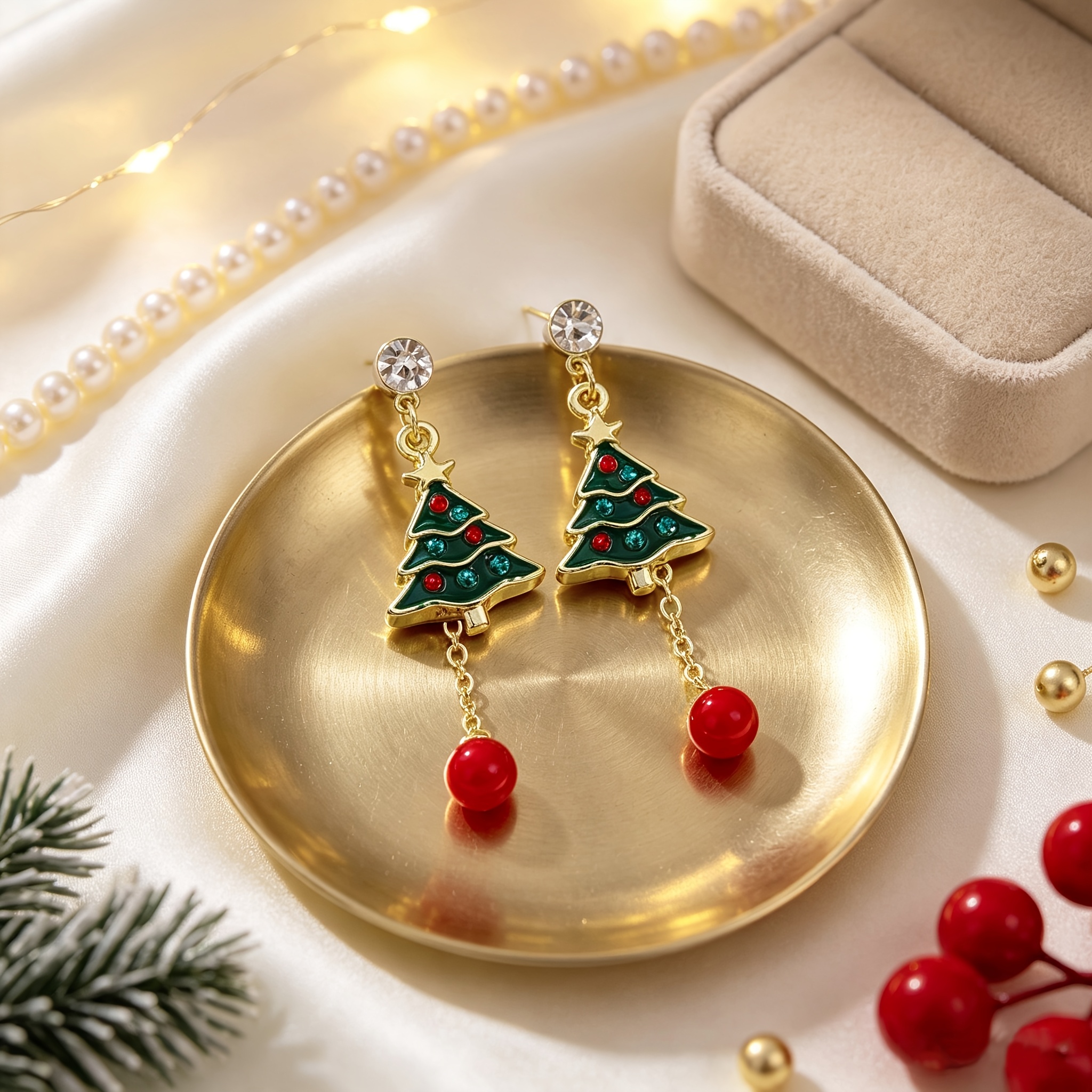 Women's Fashionable Holiday Christmas Tree Long Earrings
