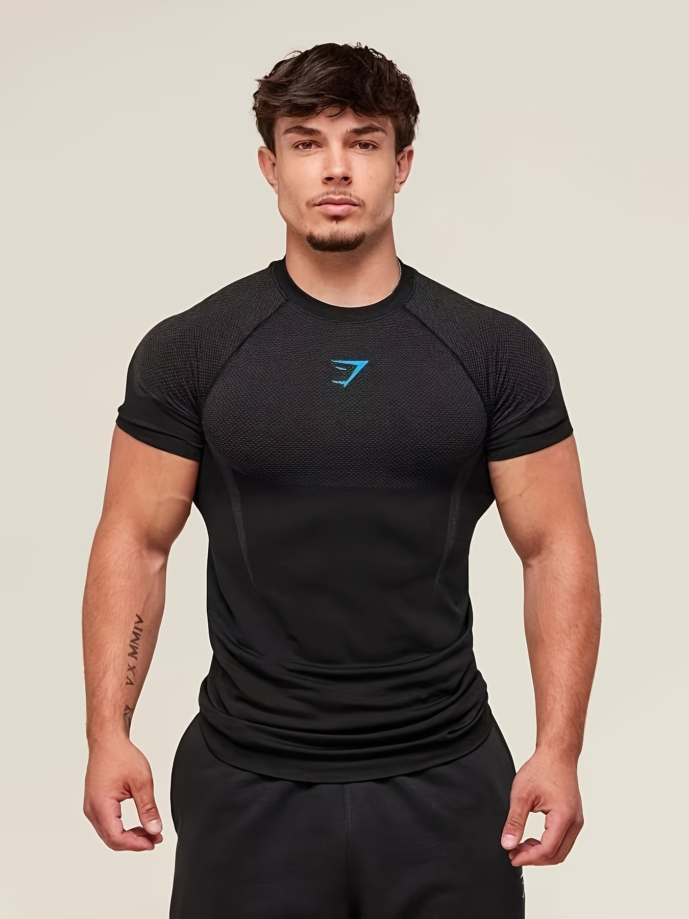 mens black mesh internet celebrity basketball net fitness shirt quick drying breathable body hugging stretchy fitness t shirt