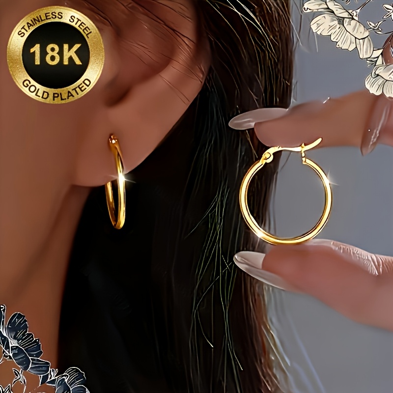2pcs Elegant 18K Gold-Plated Earrings Set, Versatile Design