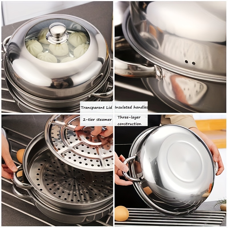 1 set stainless steel multi layer cookware non stick finish   with bakelite handles and   glass lid   stackable kitchen pots and pans set details 2