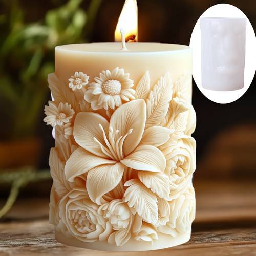 lily flower bouquet relief cylindrical candle silicone mold sunflower flower bud relief cylindrical resin gypsum silicone mold candle making mold