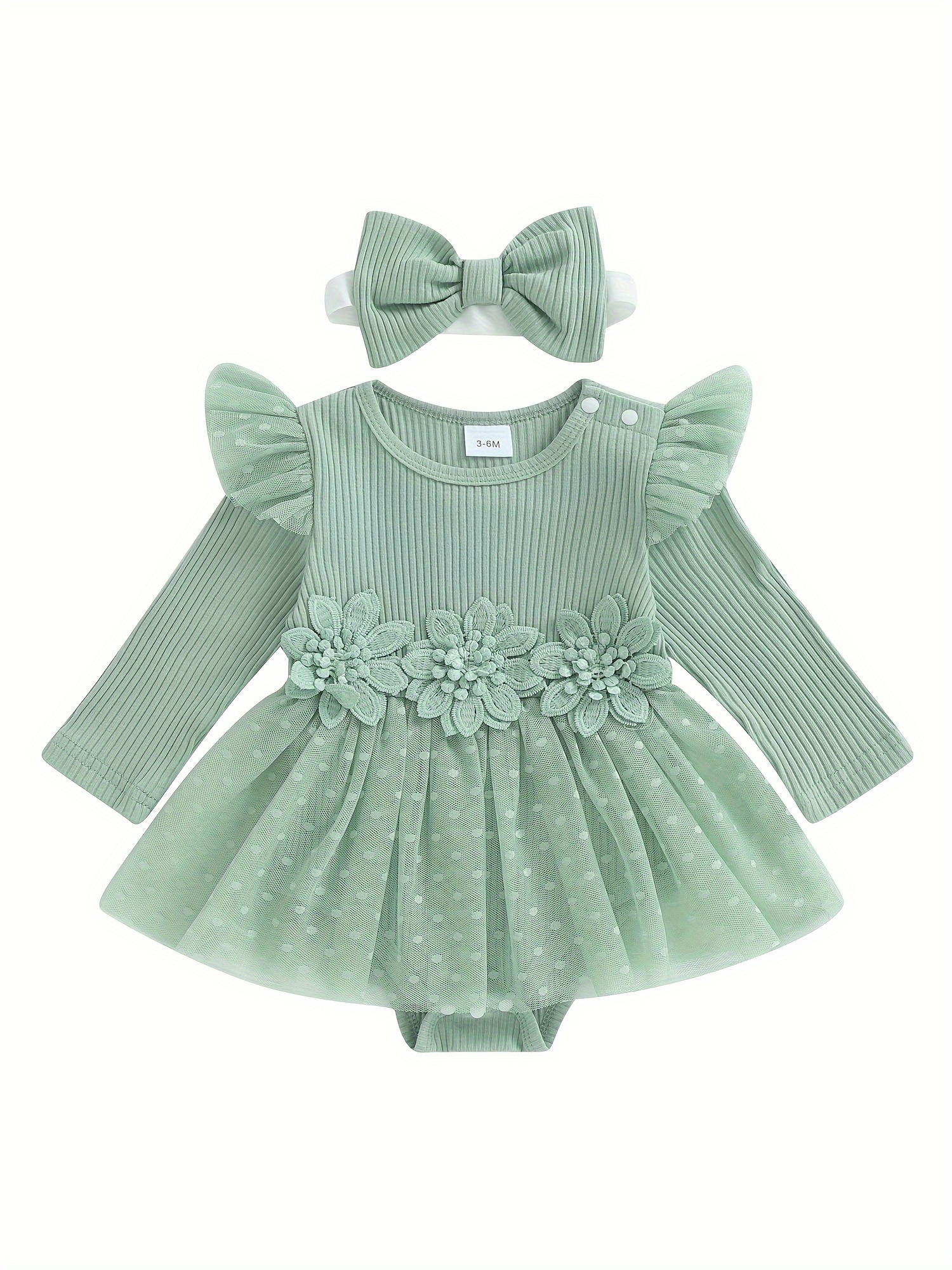 baby girls mint green tulle romper dress 3d flower - Temu