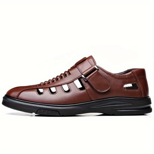 mens brown casual shoes with ventilation holes breathable lightweight hook and loop fastener closure rubber sole low business or casual attire