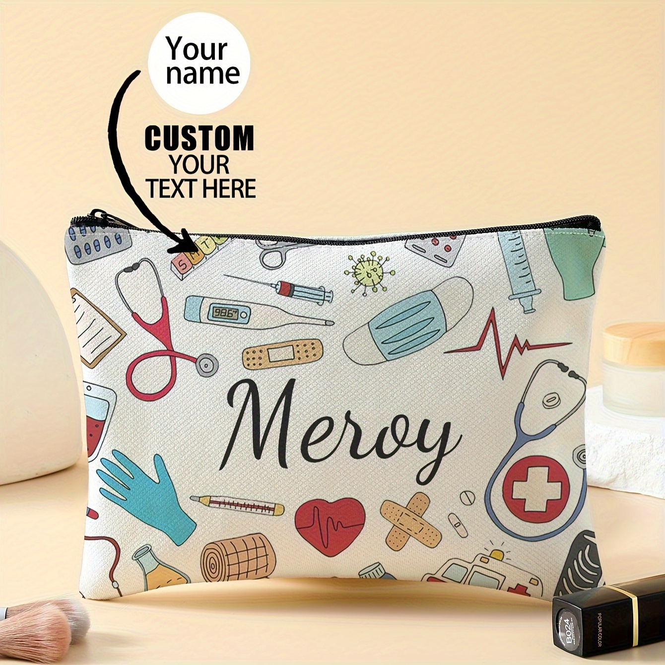 

Makeup Bag - Stylish Polyester Cosmetic Pouch With Zipper Closure And Custom Name - Ideal Women's Gift, Travel Accessory, Beauty And Storage Bag