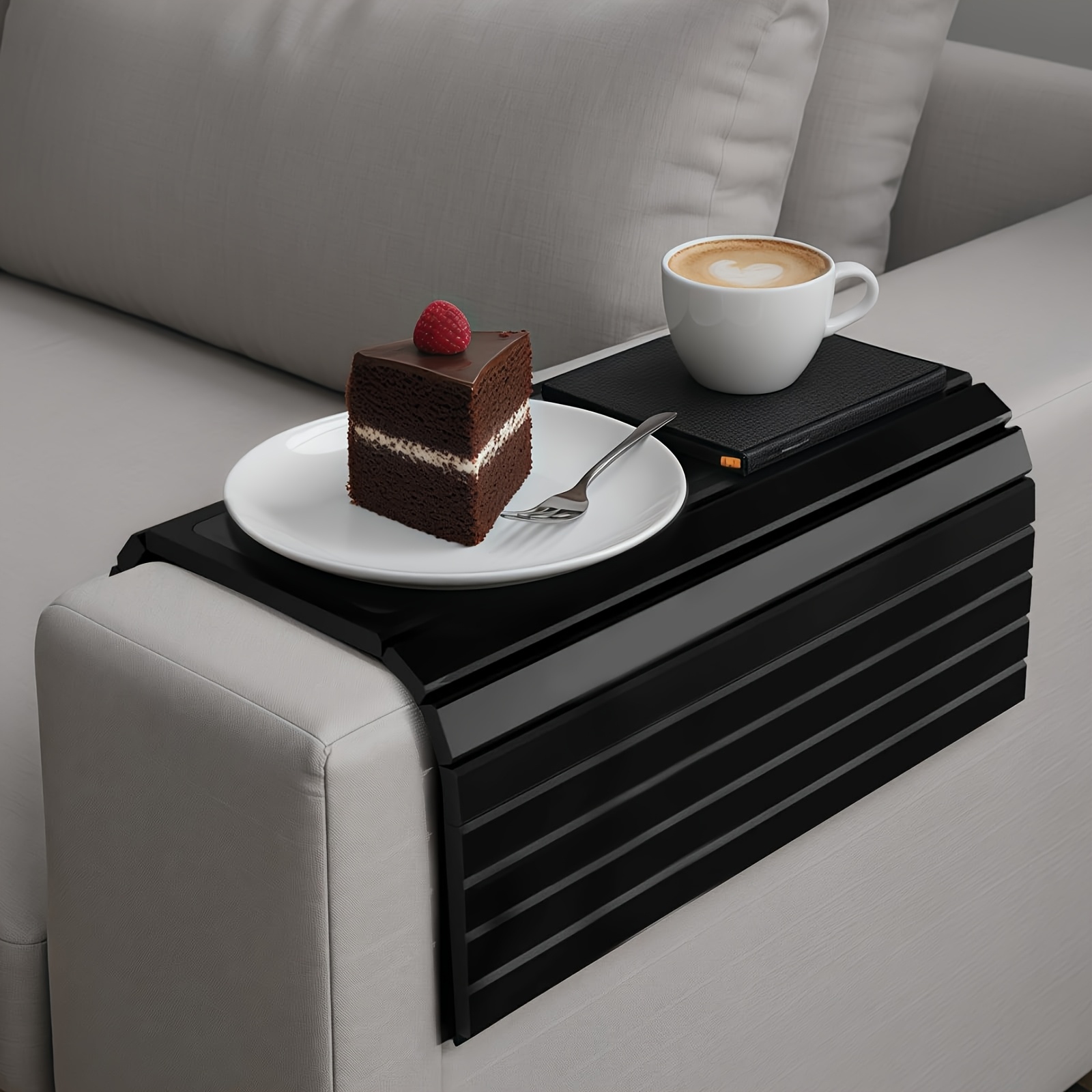 item picture modern foldable sofa tray anti slip multifunction sofa tray space saving tray table compatible with most sofas for living room minimalist style multi functional armrest organizer for drinks snacks remotes phones sofa tray table non food