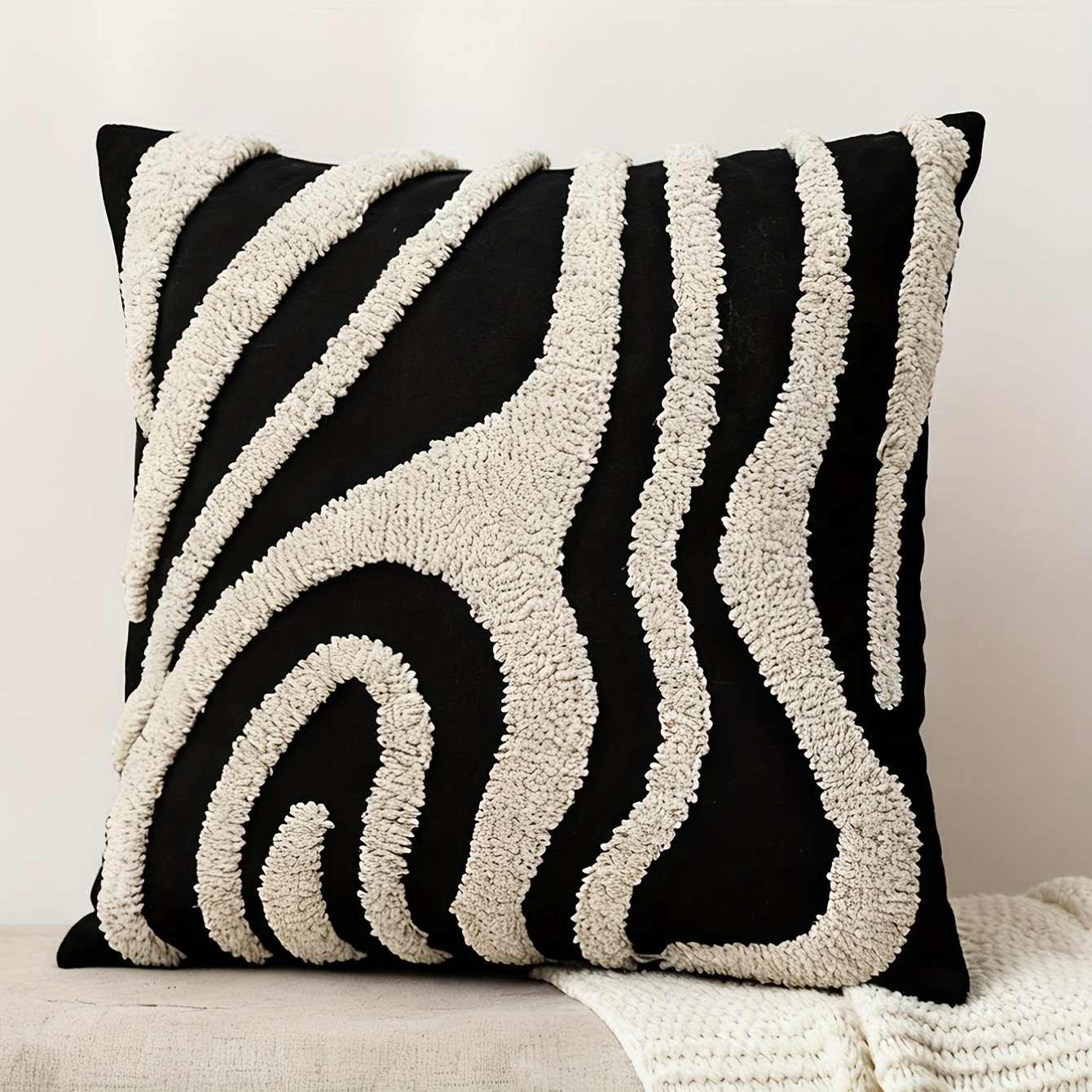 -piece Wave-patterned Pillowcase In Nordic Style, Trendy And Minimalist, Suitable For Living Rooms, Bedrooms, And Sofas. Pillow Insert Not Included