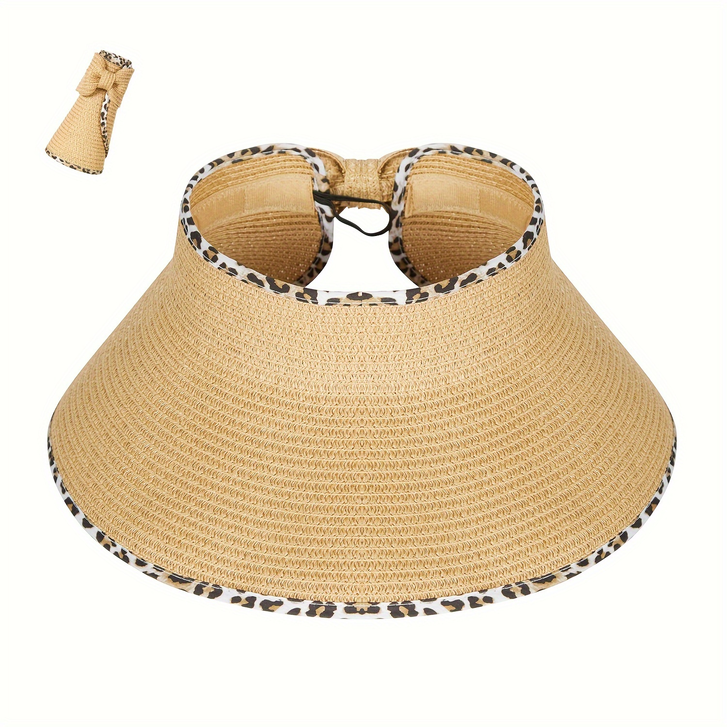 straw sun visor women wide brim 50 adjustable roll - Temu display picture 3