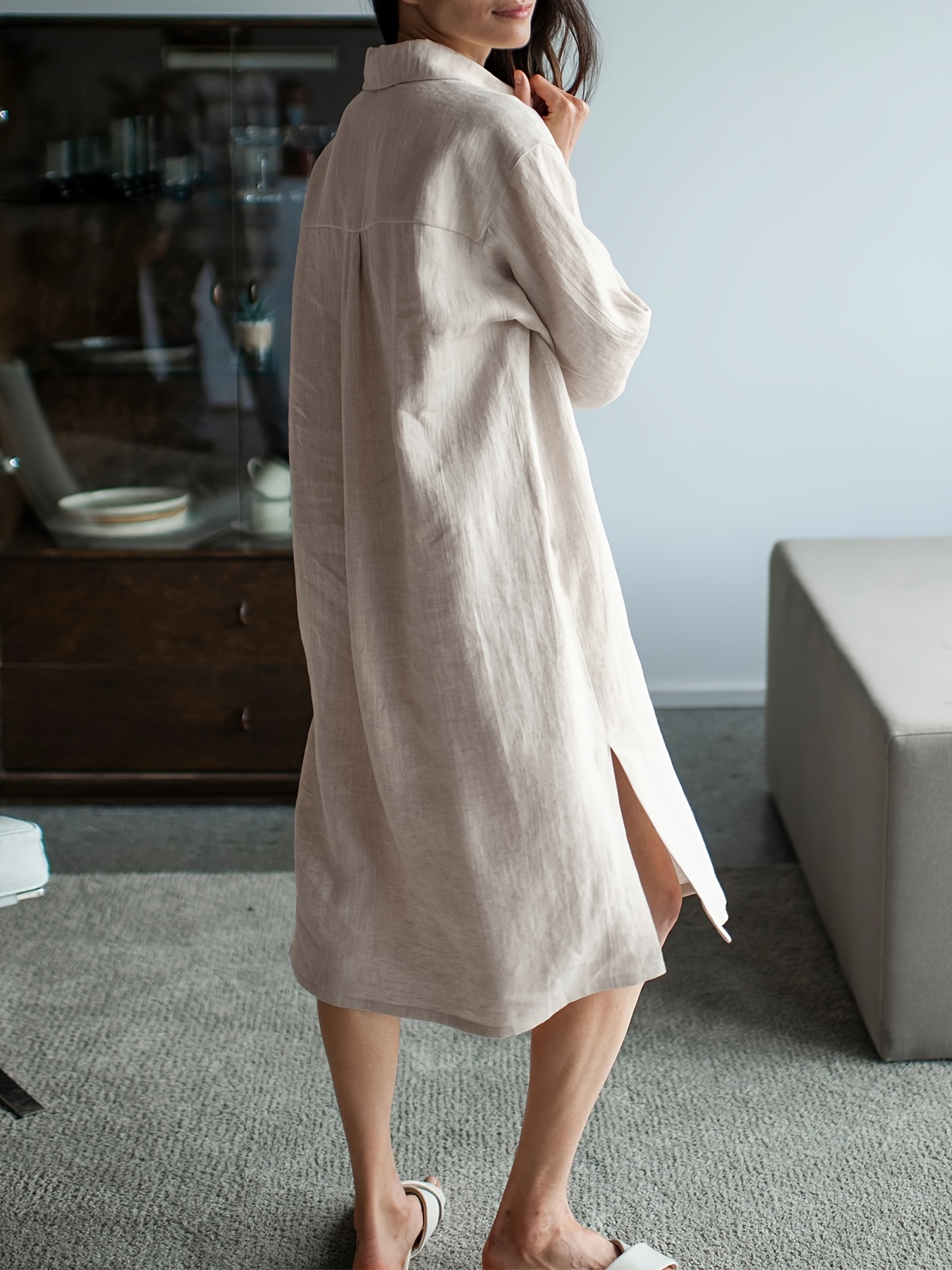 womens casual loose fit length button shirt dress solid Temu