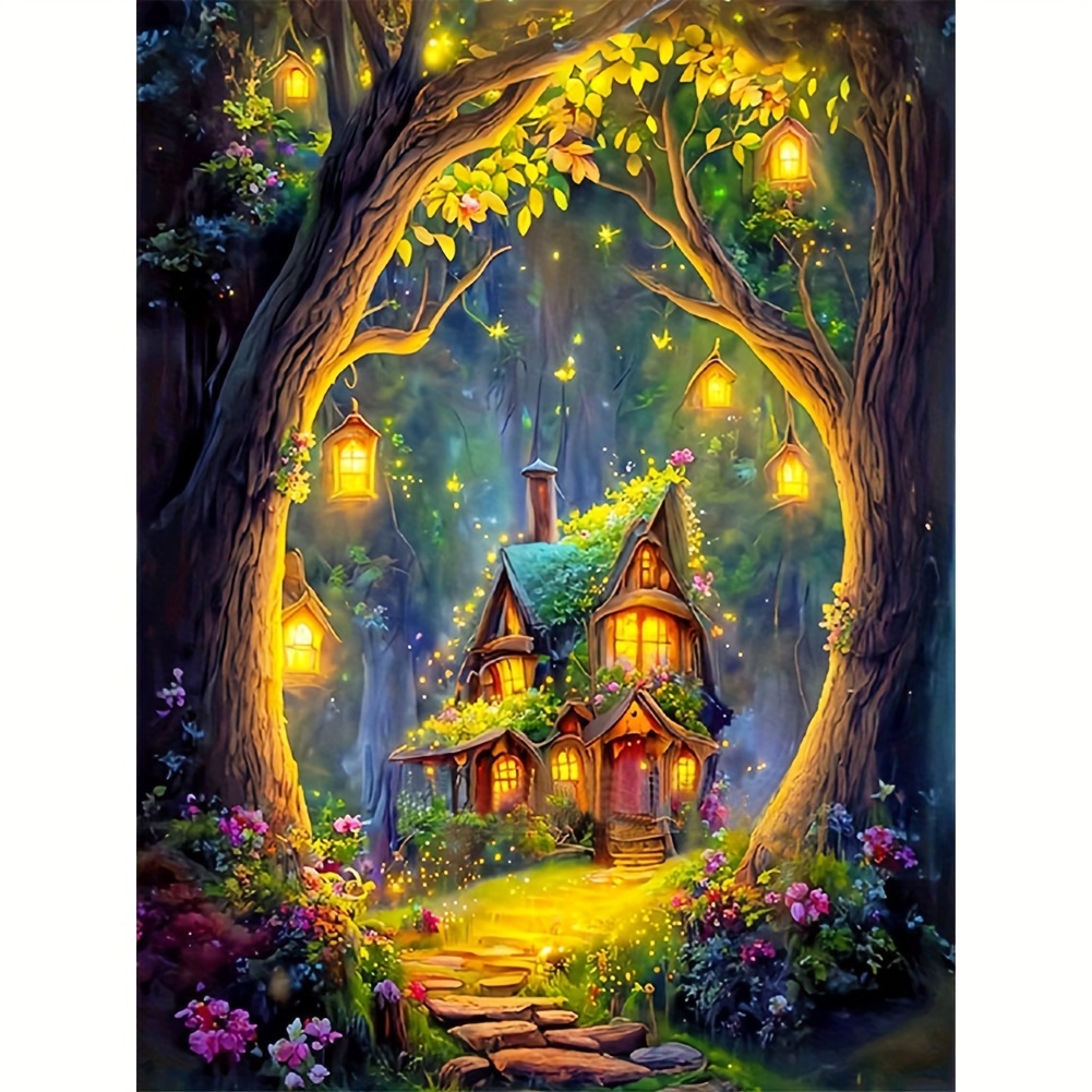 

5d Diamond Painting Kit For Adults - Forest House Theme - Round Acrylic Diamonds Wall Art Decor And Gift - 15.7x23.62in