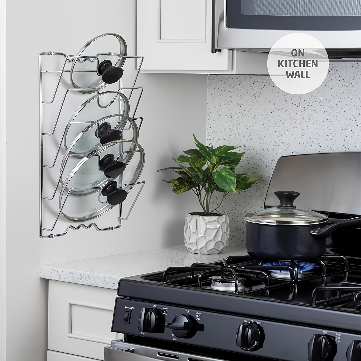 1pc of a sturdy metal organizer for hanging pot lids designed as a multi level wall mounted storage solution for pots and lids ideal for saving space in kitchens at for home or in restaurants