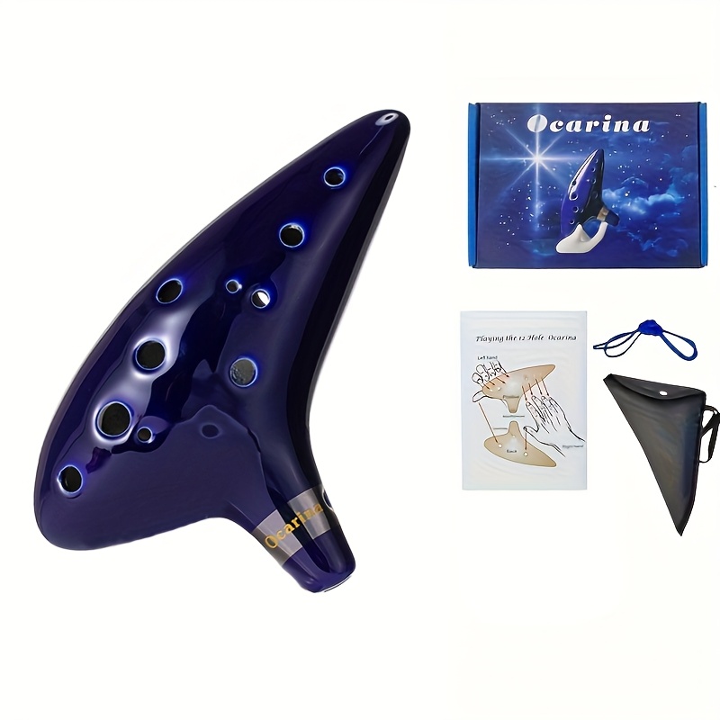 E-shop 1 Set professionelle 12-Loch-Keramik-Ocarina, geeignet für Partys, Wettbewerbe & Auftritte – königsblaues/rosa Blasinstrument mit Schutztasche &