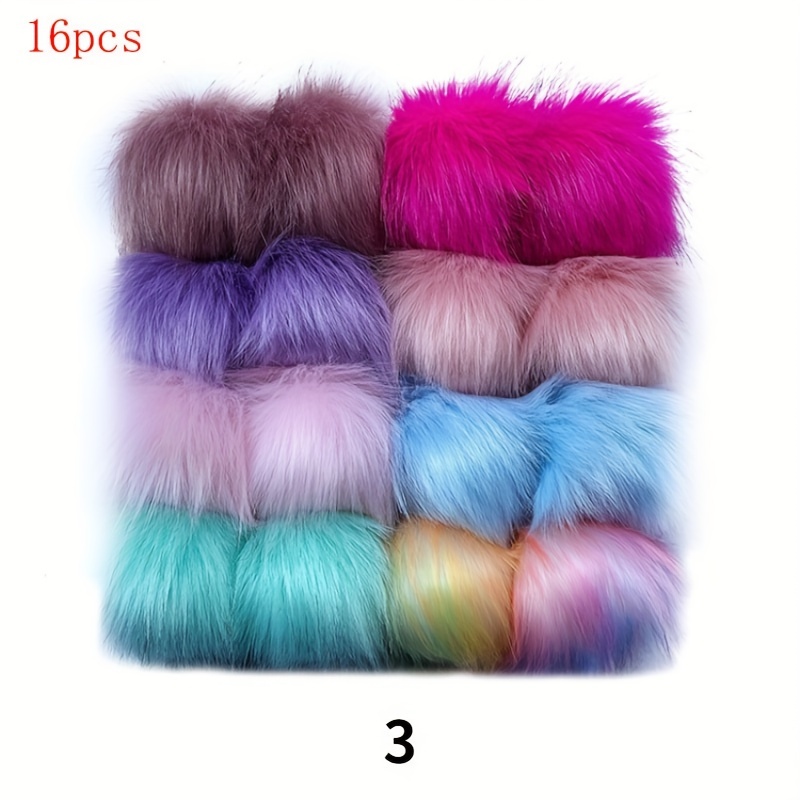 

16pcs Faux Fur Pom Poms Fluffy Craft Balls For Diy Hats Accessories