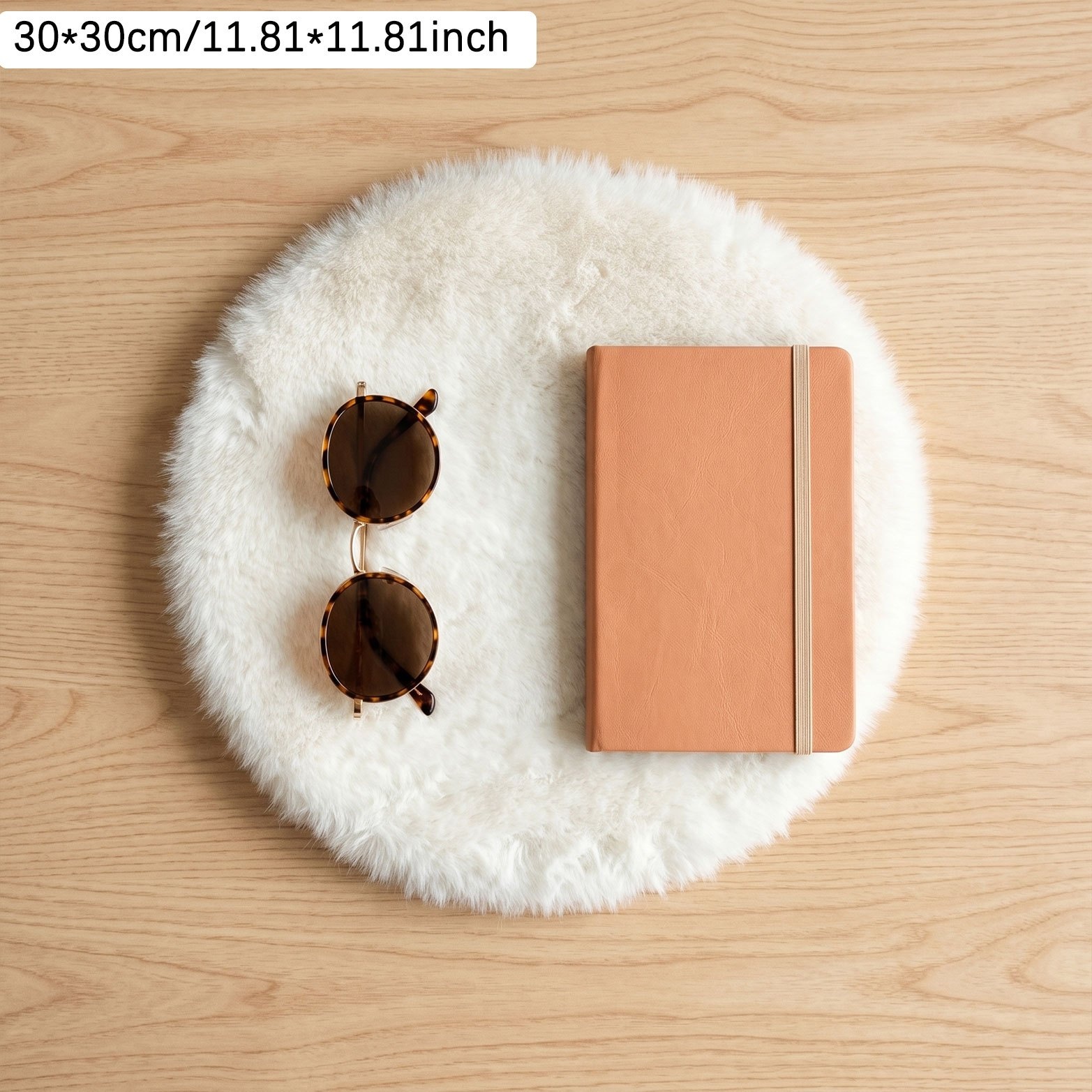 TEMU 1pc Solid Color Round Faux Rabbit Mat, Table Chair, Bay Window, Desktop Universal Fluffy Faux Rabbit, Soft And Mellow Touch, Machine Washable