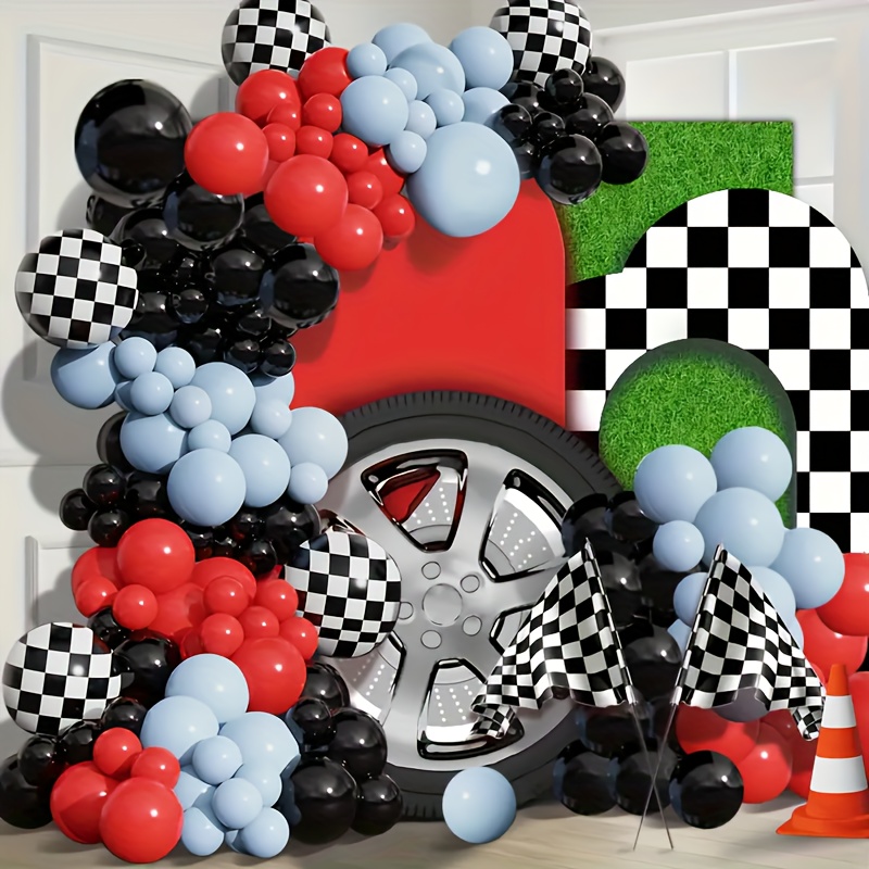 

Racing Car Theme Balloon Arch Kit, 140pcs Assorted Red, Blue, Black Balloons For Birthday, Prom, Tailgating, General Celebration - Emulsion & Aluminum Foil Balloons For Indoor/outdoor Decor