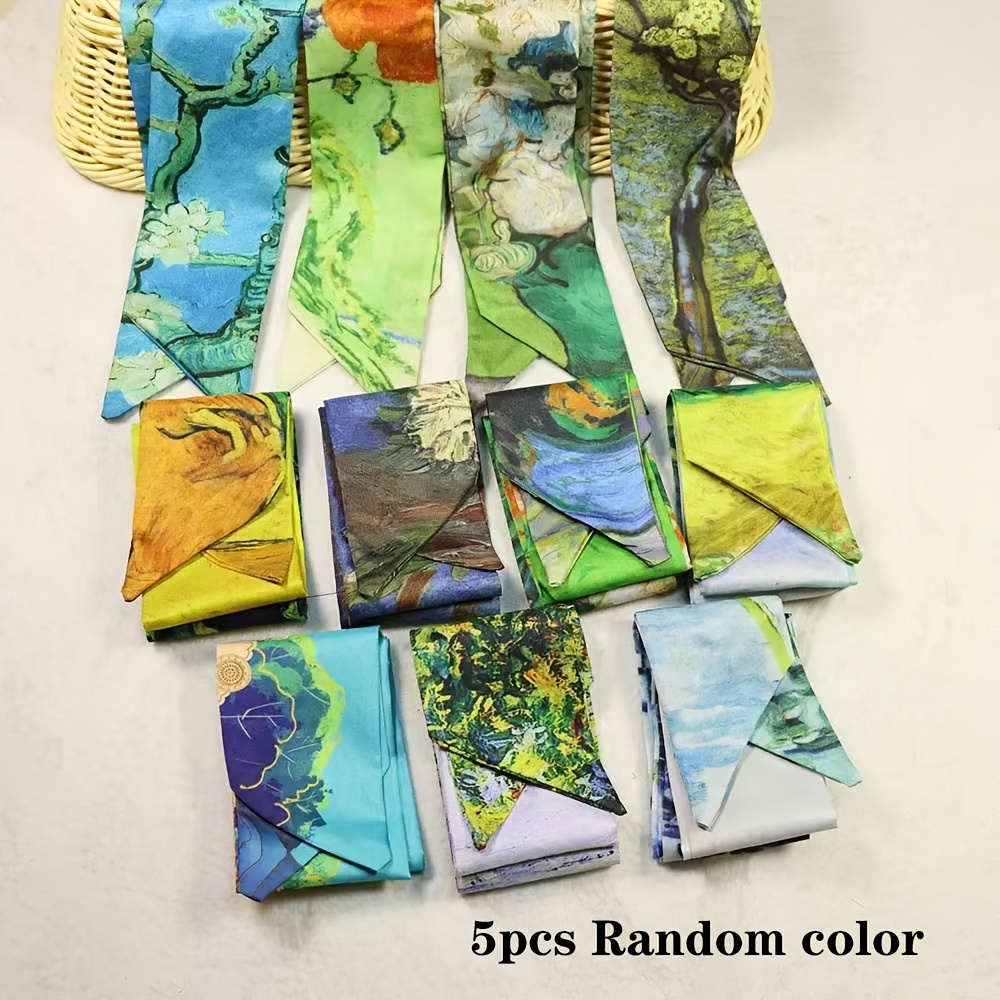 TEMU 5 pezzi Nuovi Elastici per Capelli con Stampa di Pittura a Olio Sfumata, Sciarpa Decorativa per il di Casuale, Adatti per Cordoncini per Borse,