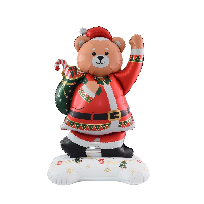 TEMU 1pc Standing Backpack Christmas Bear Foil Balloon, Featuring A Cute Christmas Bear Carrying A Gift Backpack. The Design Christmas Gifts With