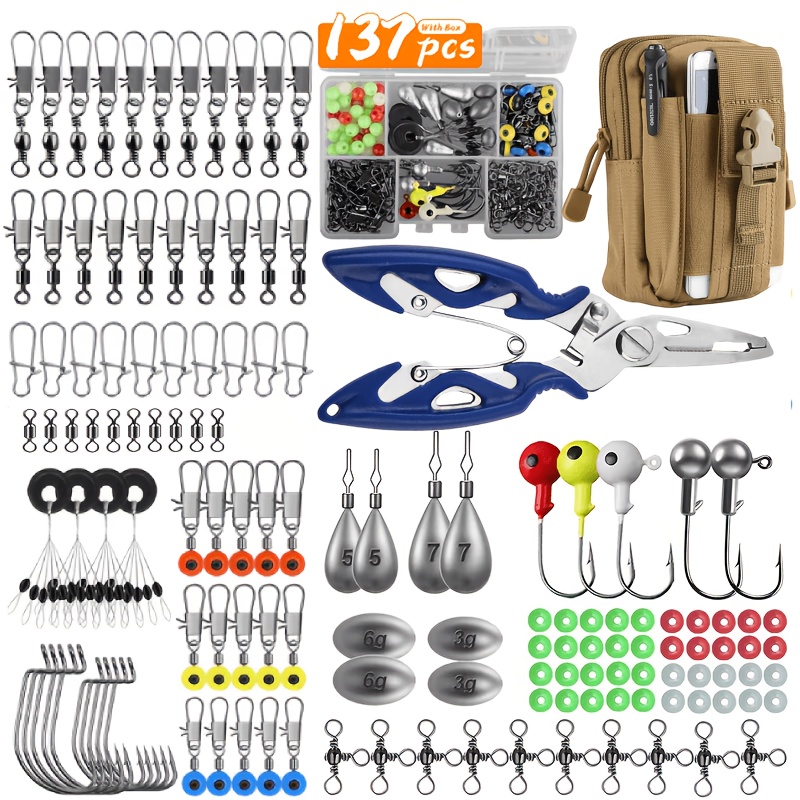 TEMU Takami 137/209/310pcs Fishing Tackle Accessory Kit, Including Tackle Box, Fishing Hooks, Fishing Sinkers, Spinner , Jig Heads, Fish Grippers,