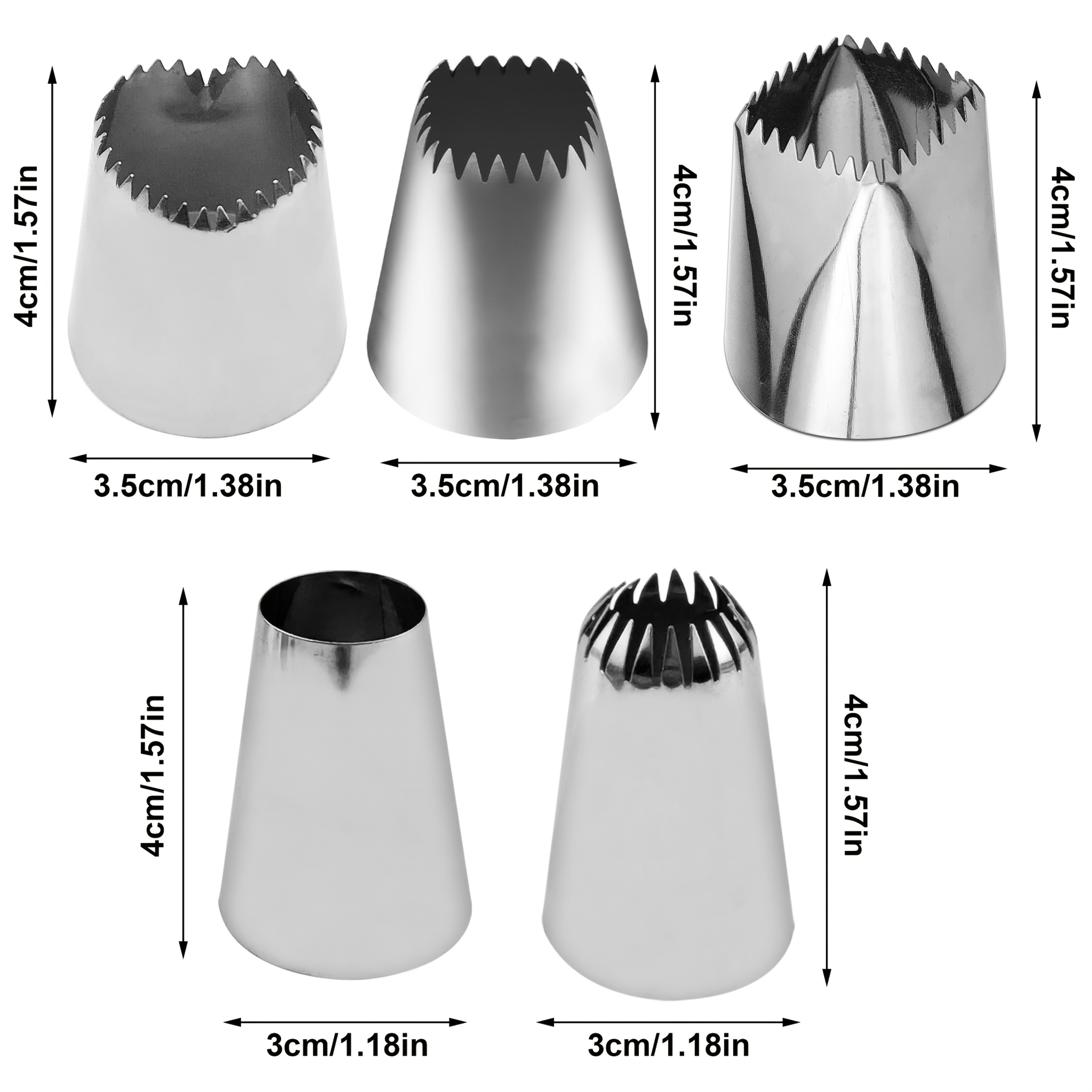 Image of 5pcs Set Of Oversized Stainless , Heart-shaped, And Round Piping Nozzles, Cookie, Cupcake, Pastry Cake Decorating Cream 3cm And 3.5cm Large Nozzles