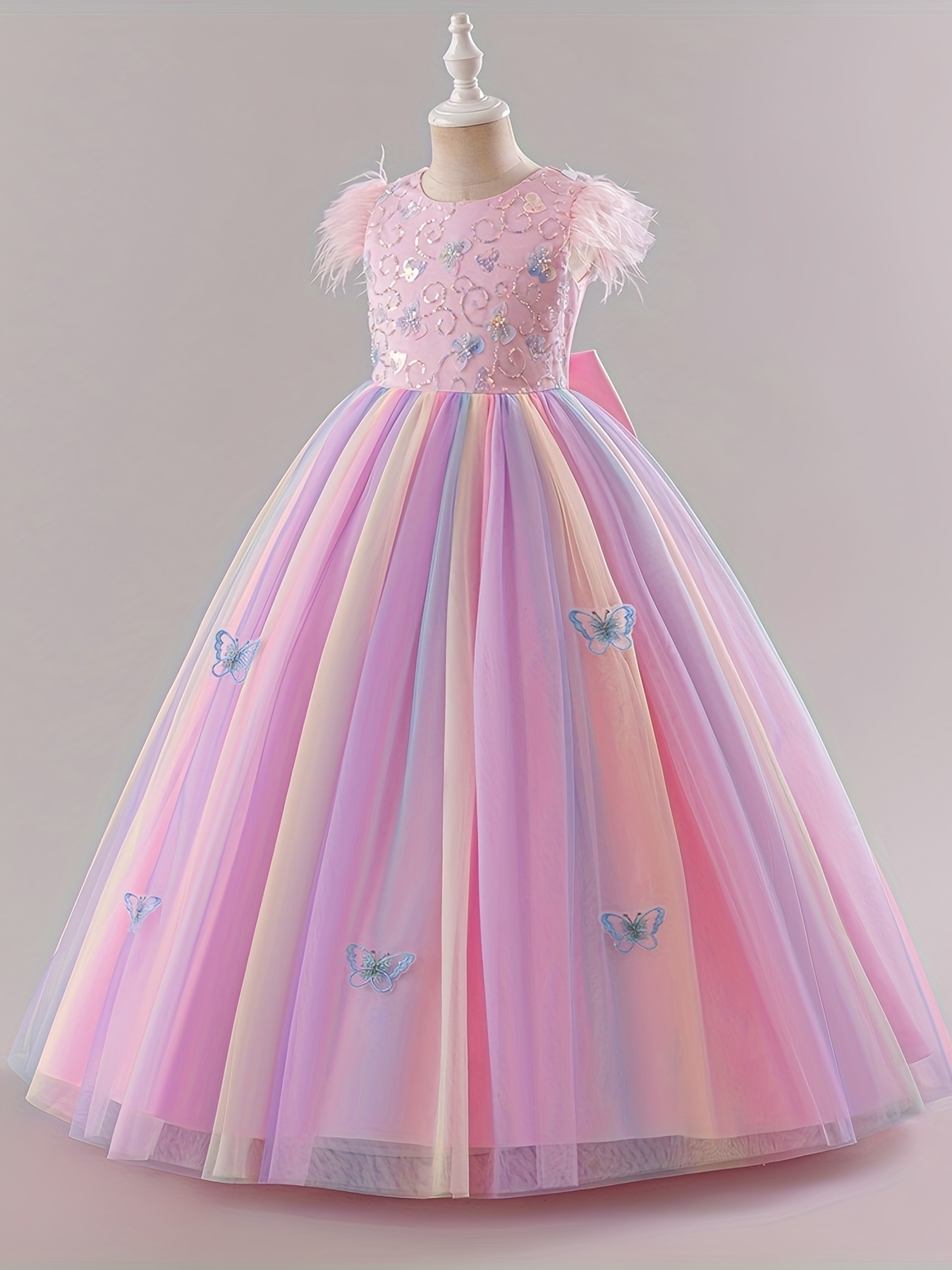 strapless open back dress Royal Blue Chiffon Long Puffy Sleeves A-line Charming Prom Dresses, CP –  clover sew main image 0