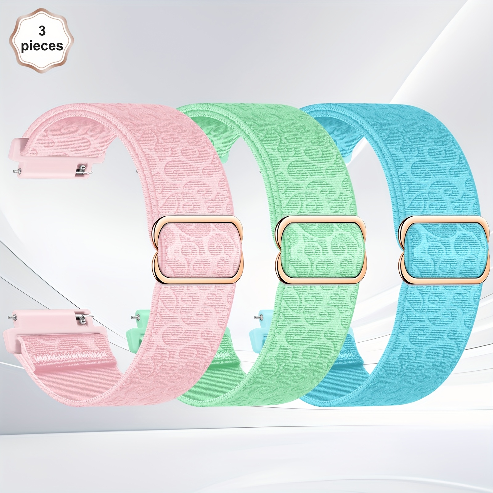 Image of 3pcs Stretchy Bands Compatible With Galaxy Watch 7 6 5 4 40mm 44mm Band, Pro 45mm, 6 Classic 47mm 43mm, 4 Classic 46mm 42mm, Active 2, 20mm Elastic Watch Strap For Women