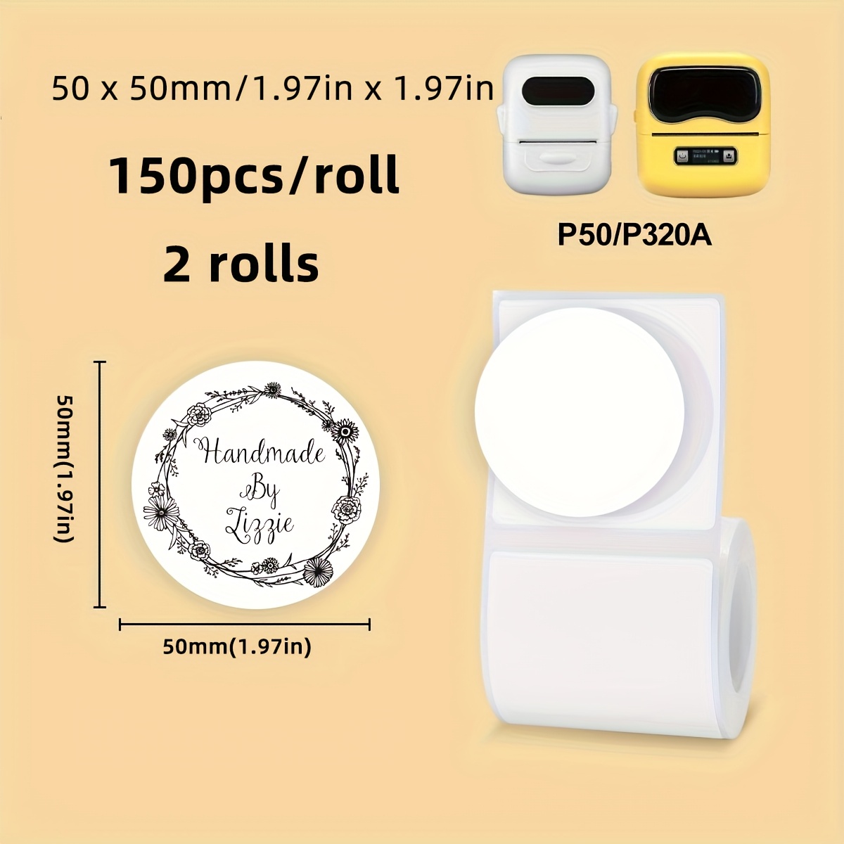 TEMU 2 Rolls Of Round Stickers, Diameters 1.97 Inches/1.47 Inches/1.18 Inches, 50x50mm/40x40mm/30x30mm, Compatible With M110/m221/m220/m120//m110s.