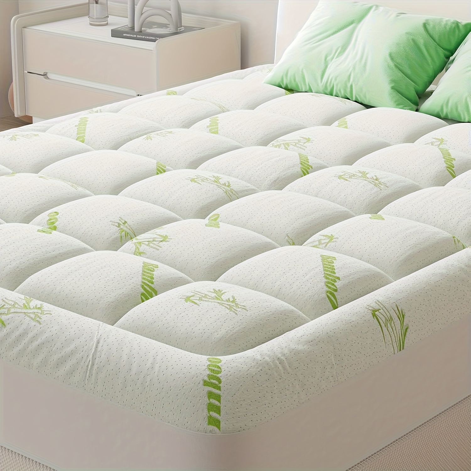 TEMU Surmatelas en Viscose de Bambou - Surmatelas Épais Type Oreiller avec Poches Profondes, Surface de Lit Respirante et Rafraîchissante pour les