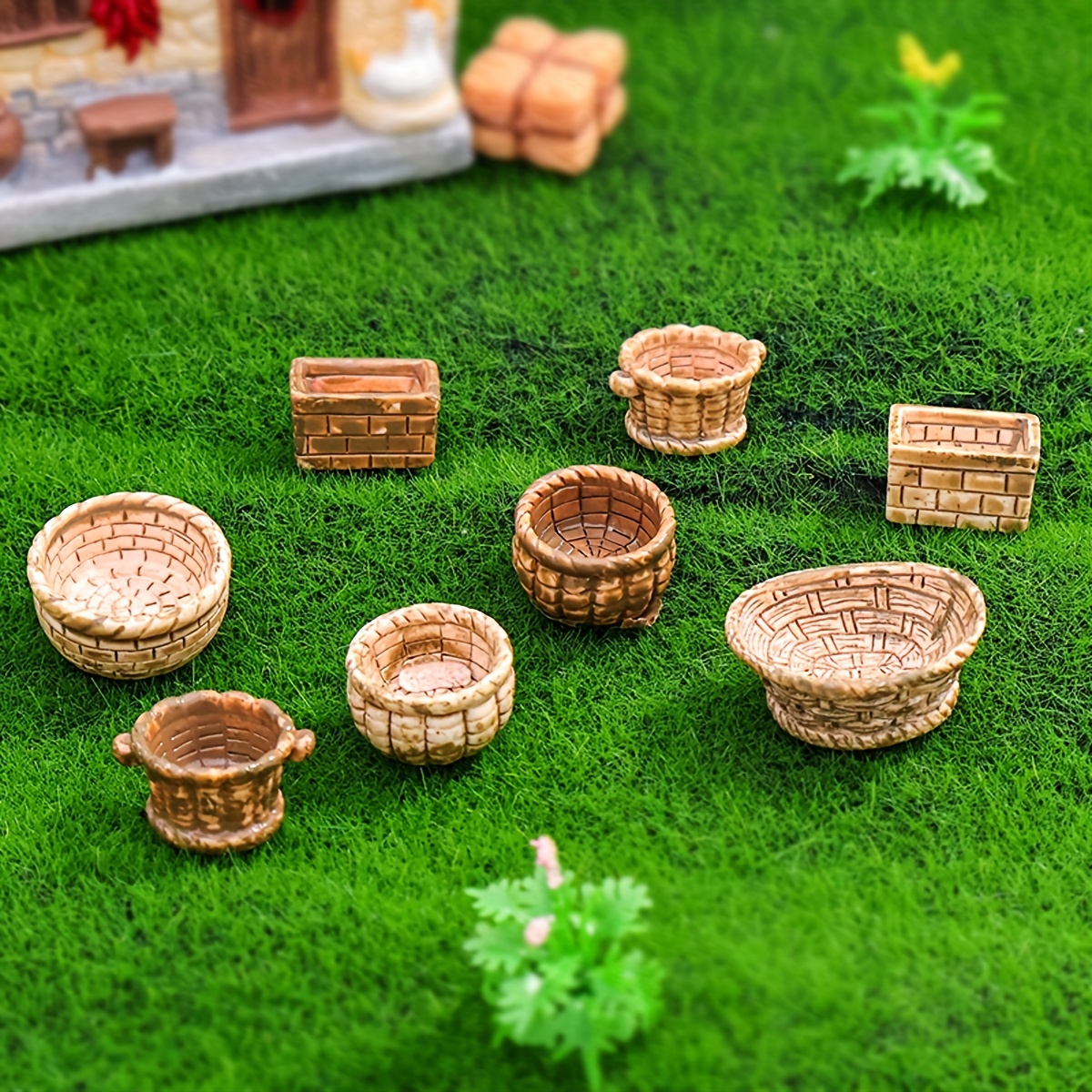 

Room Decor 8pcs Realistic Miniature Woven Baskets Set, Abs Resin Fruit Baskets For Diy Fairy Garden, Dollhouse Accessories, Micro Landscape Gardening Decor