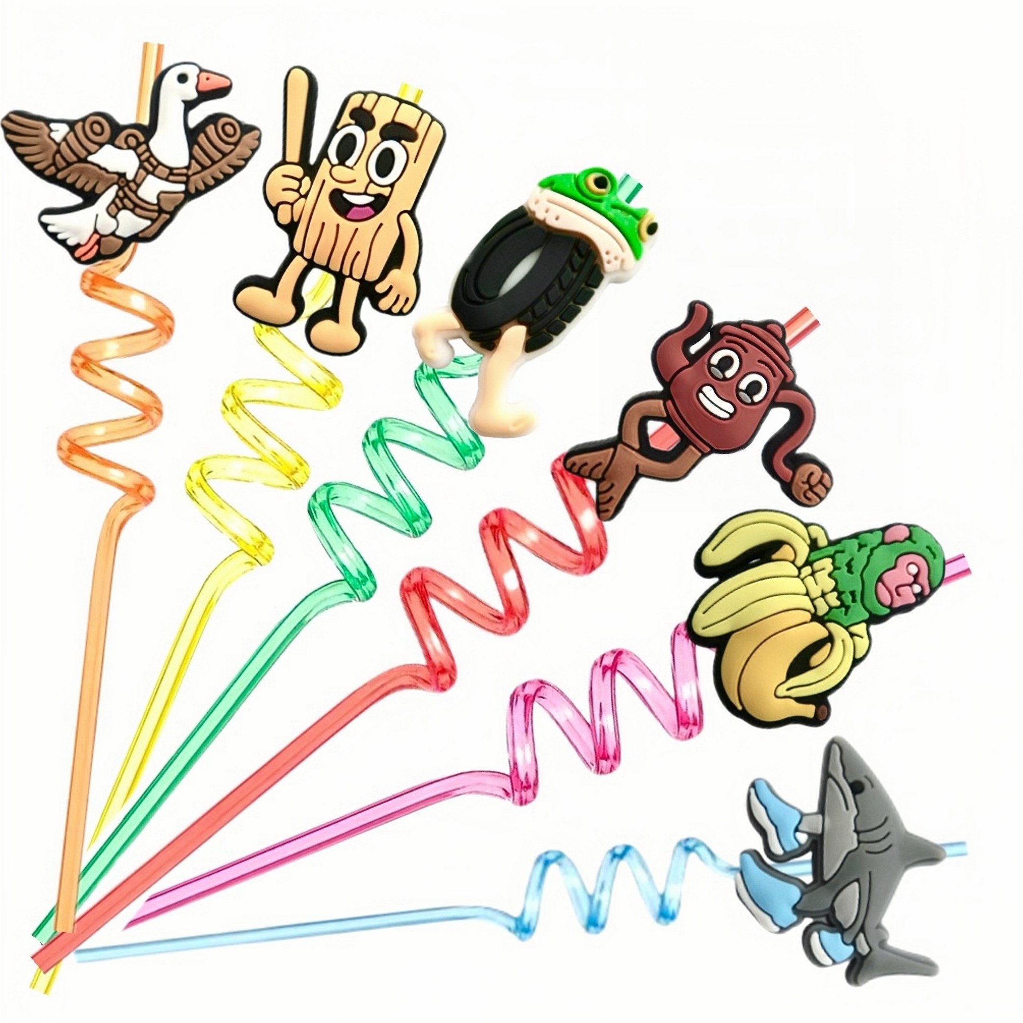 E-shop Verspielte Wiederverwendbare Trinkhalme - Buntes Cartoon-Charakter-Design, Lebensmittelechtes PET-Material, für Partys, Feiertage & Geschenke,