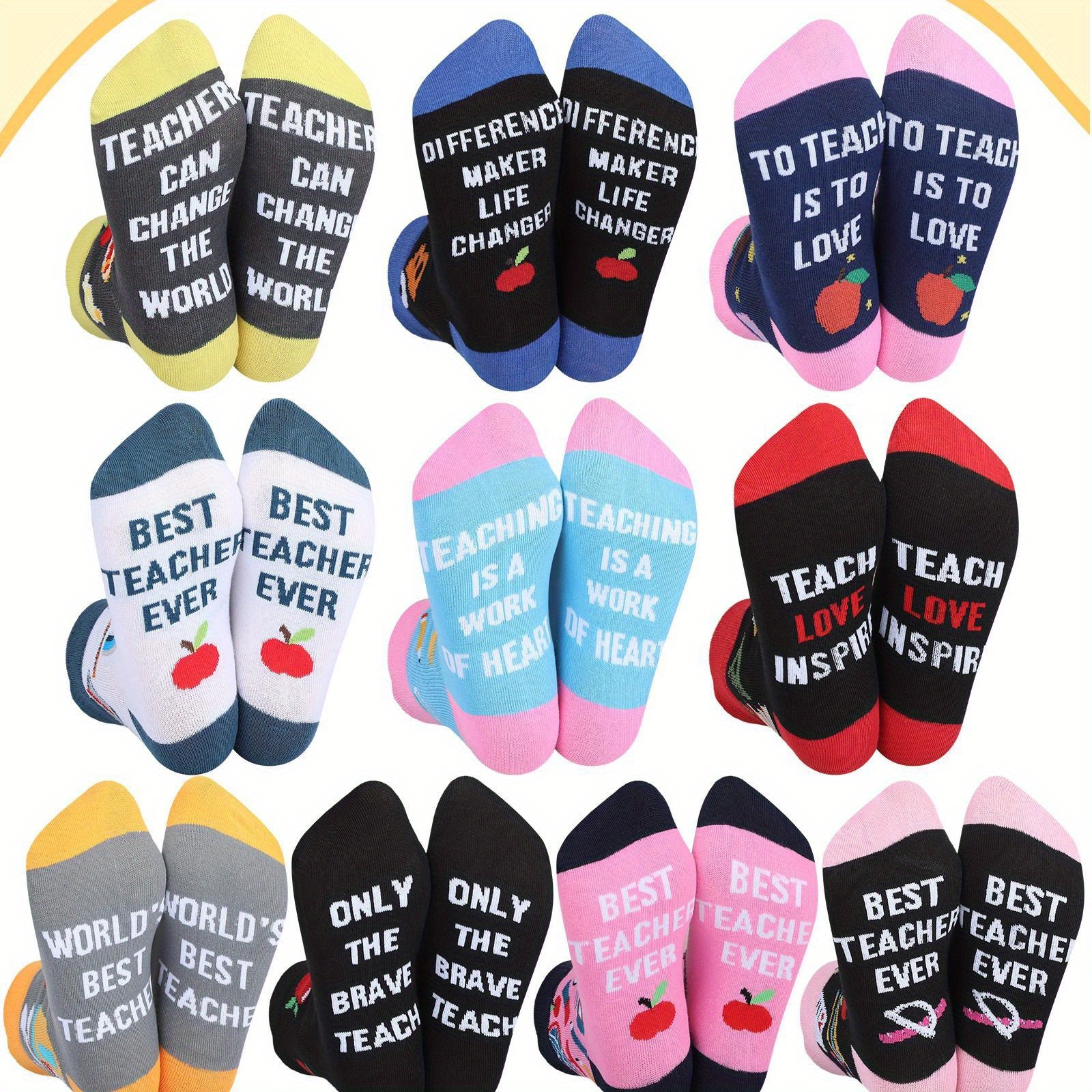 TEMU Football Socks 10 Pairs Teacher Socks Bulk Unisex Novelty Ankle Socks Teacher Appreciation Gift For Thanksgiving Christmas Party Supplies