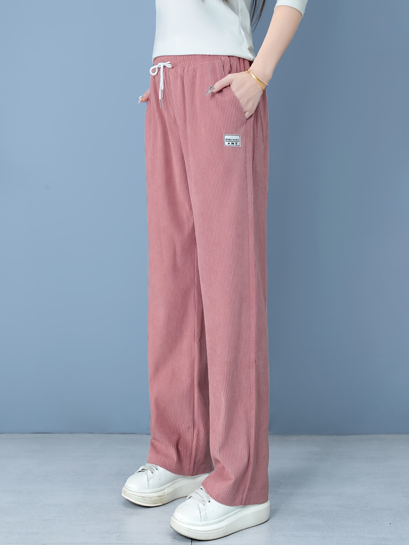 【Anyone more】Limu Corduroy Fleece Cargo Wide Pants Men's Corduroy Cargo Pants Wide Leg Baggy Sweatpants Casual