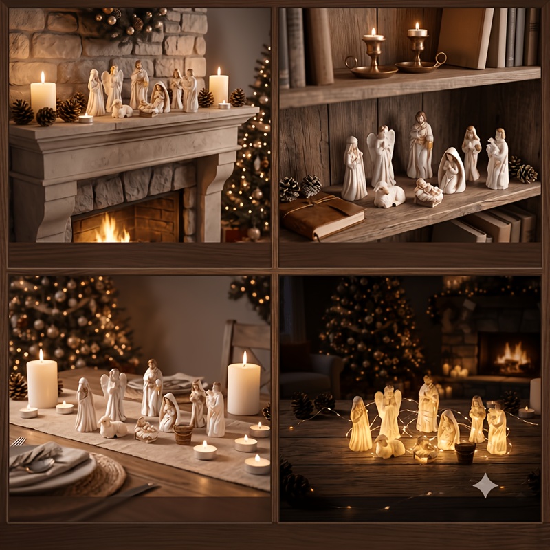 TEMU Statues 21pcs Collection Mini Scène de la Miniature Additions de Paysage Ensemble Polyvalent Cadeaux de Fêtes, Sculpture de Manger en Résine,