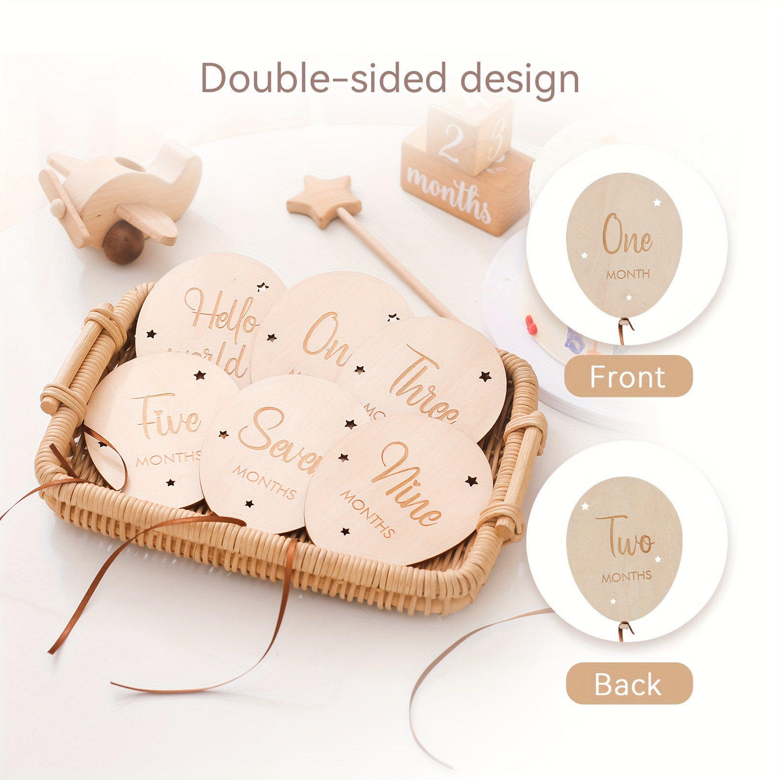 milestone wooden cards set light brown     birth first year memories details 4