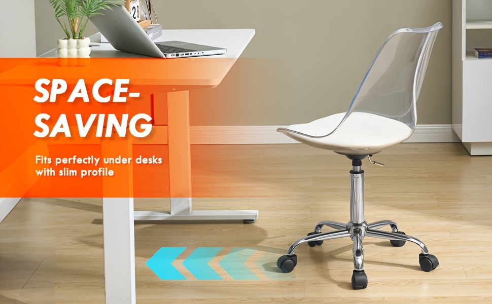 Transparent Acrylic Office Chair, Contemporary Acrylic Chairs for Home Use with Wheels, Armless Swivel Vanity Rolling Chair Suitable for Office And Home