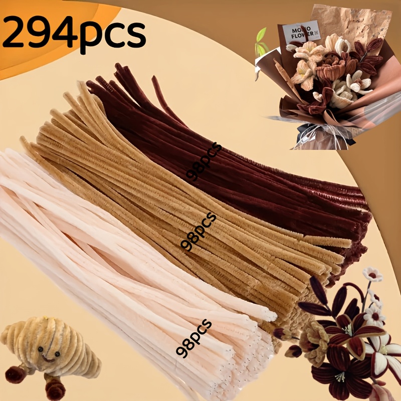 TEMU Kit de matériel série beige 294 pièces, tiges de chenille, bâtons en peluche, cure-pipes épais , pour la création de cadeaux de Noël, ornements