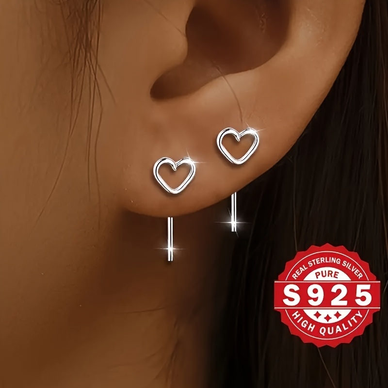S925 Sterling Silvery Pair Of Women's Love Earrings - Simple, Versatile, Low Allergy - Ear Piercing, Suitable For Daily Wear