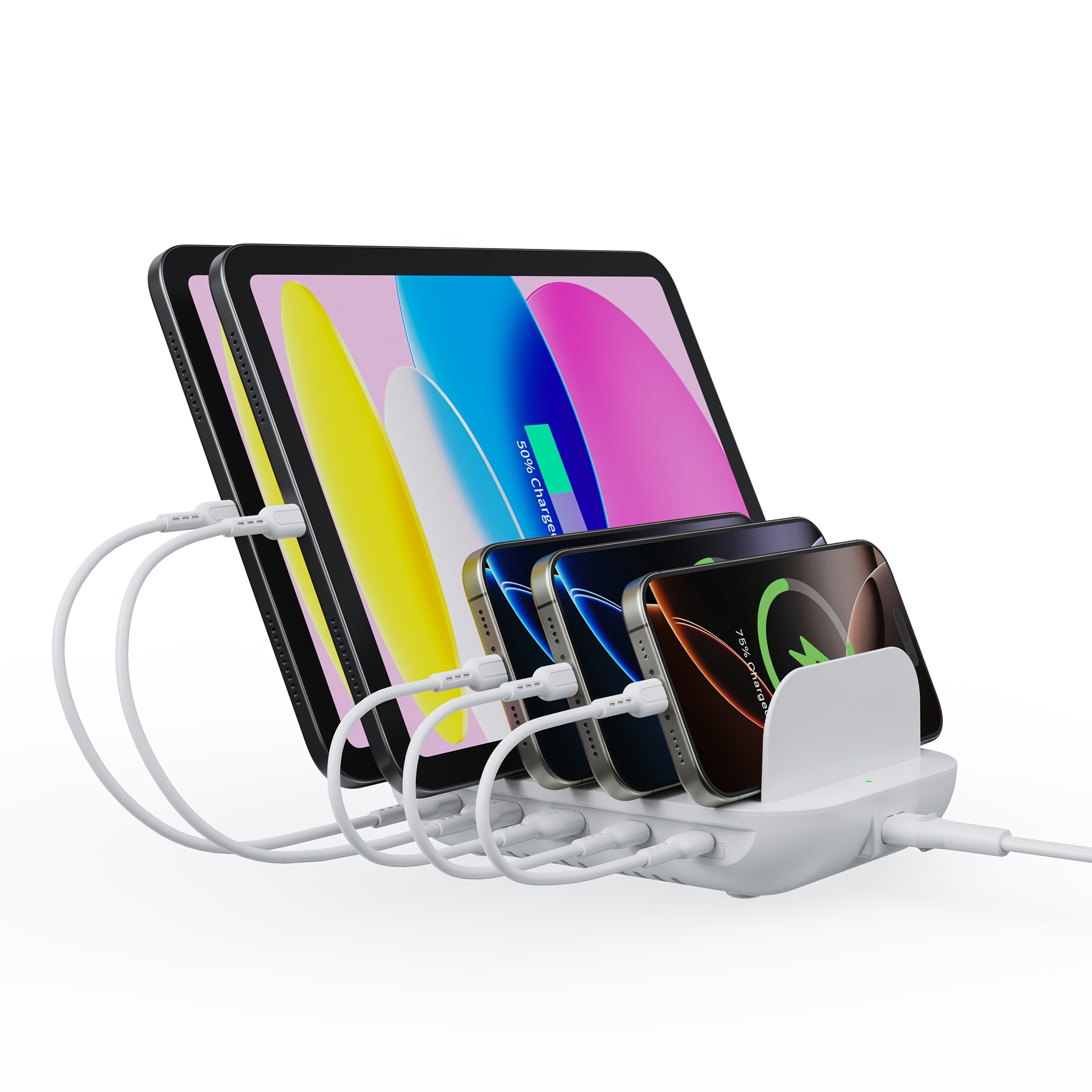 TEMU Soopii 5-port Multi-device Charging , Featuring 2 Pd 20w Ports For Rapid Charging And 3 Usb Ports Compatible With Iphones, Iphone 17,