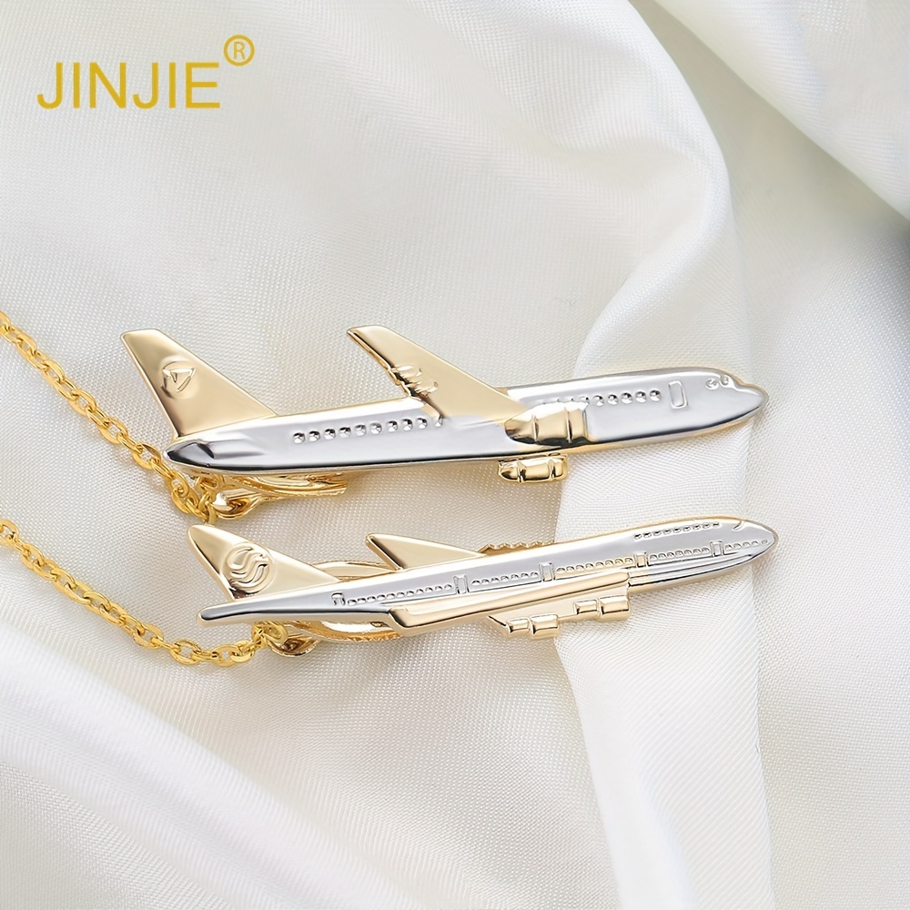 

1pc Fashionable Copper Airplane Chain Tie Clip For Men, Golden Plated Aviation-themed Accessory