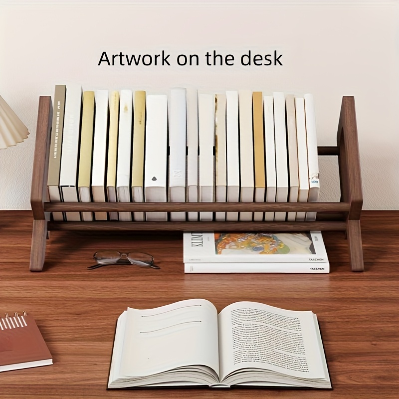 Simple Wooden Desktop Bookshelf | Small Brown Storage Rack