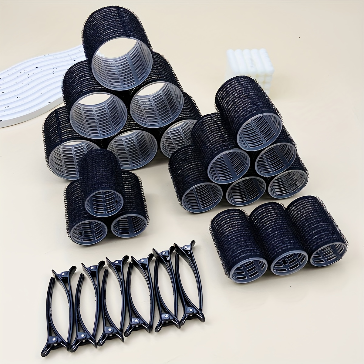 TEMU Ensemble de boucles pour cheveux bouclés pour femmes, 30 pièces/ensemble comprenant (18 bigoudis et 12 pinces), grands, moyens et bigoudis avec