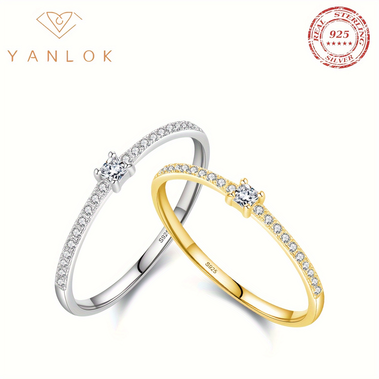 

1pc YANLOK Élégant 925 Bague en Argent Sterling, Synthétique, Carré CZ , Bague pour Femme, Idéal pour Mariage, Fiançailles, Cadeau, du Mardi Gras