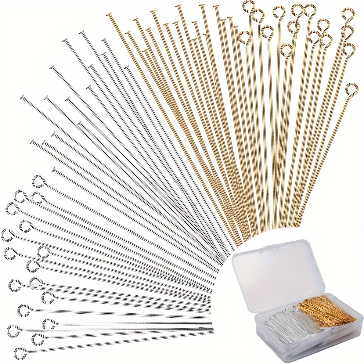 

600pcs 2 Inch Flat Head Pins Eye Pins For Diy Jewelry Making, Straight Head Eye Pins Golden And Sliver Jewelry Making Pin Metal End Headpins For Craft Earring Bracelet Necklace Pendant Supplies