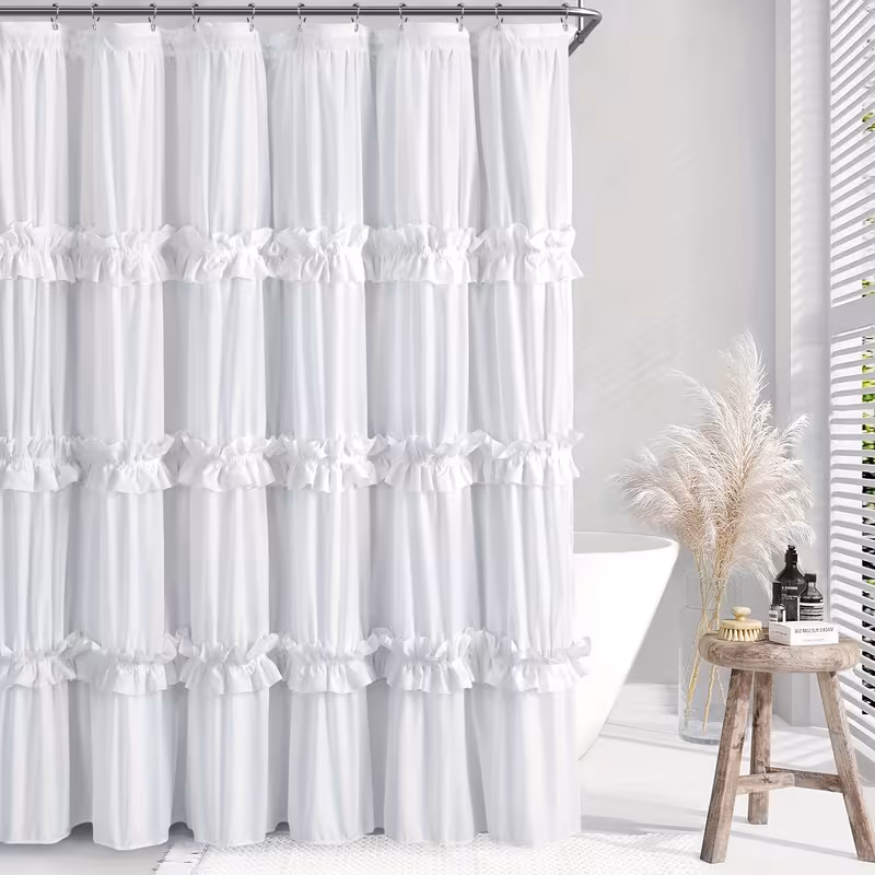 1pc cortina de chuveiro com franzida, tecido de poliéster , 72 x 72, lavável à máquina com ilhós, design plissado elegante para decoração de banheiro, cortina de instalação | acessório elegante para banheiro | tecida, conjuntos de cortinas de chuveiro para banheiros 0