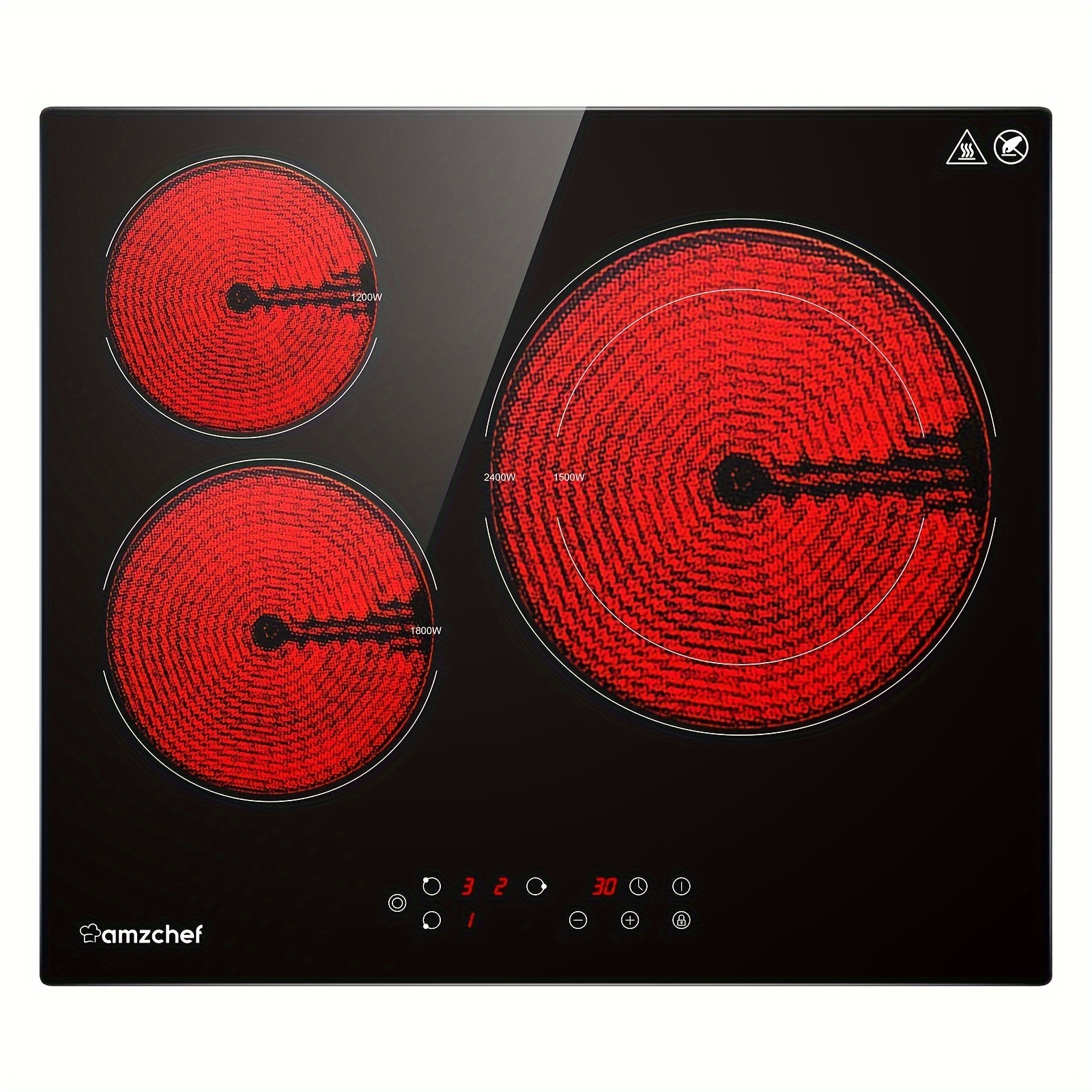 

Amzchef Ceramic Hob 60cm, Ceramic Hob 3 5400w With , Large Surface Of 2400w, Automatic Switch-off, Timer, Safety Lock