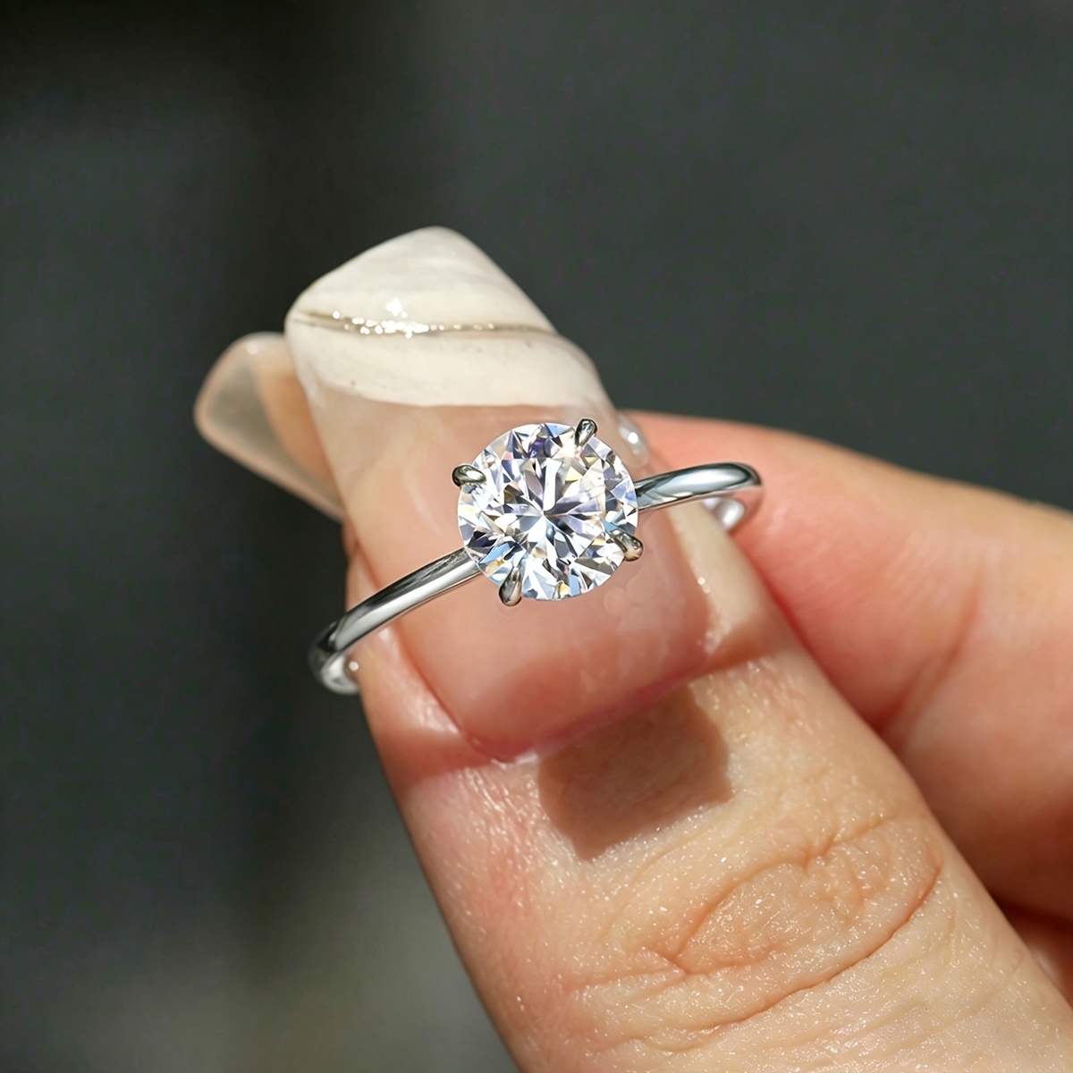 Women's Minimalist Solitaire Band Ring with Synthetic Zirconia