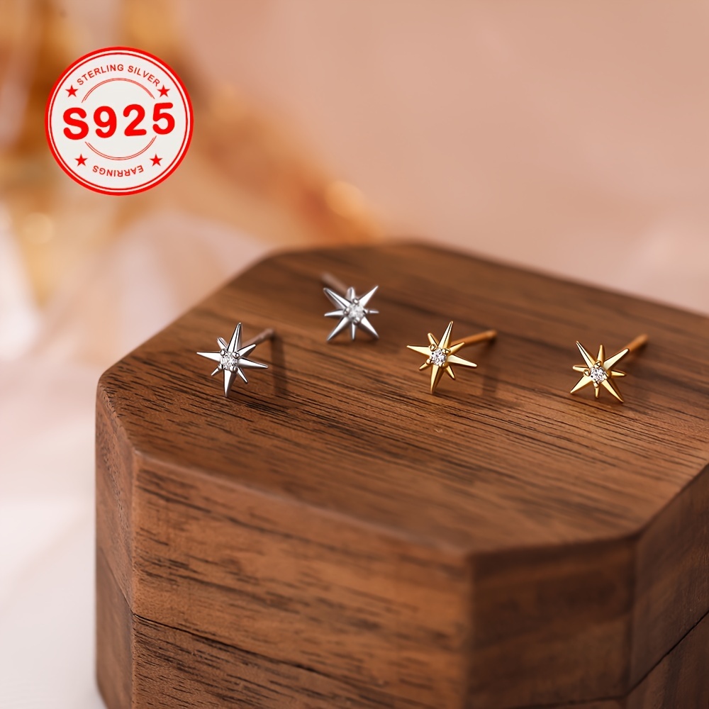 

Tiny 925 Sterling Silver Hypoallergenic Stud Earrings With Star Design Elegant Leisure Style For Women Daily Wear