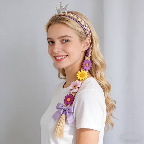 long braid long hair hoop ice and snow headdress flower fried dough twists braid