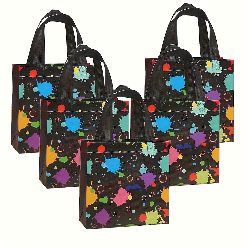 

10pcs Tote Bag With Handle, Non-woven Fabric, Bright Neon Print, Reinforced , Gift Bag Set For Celebrations