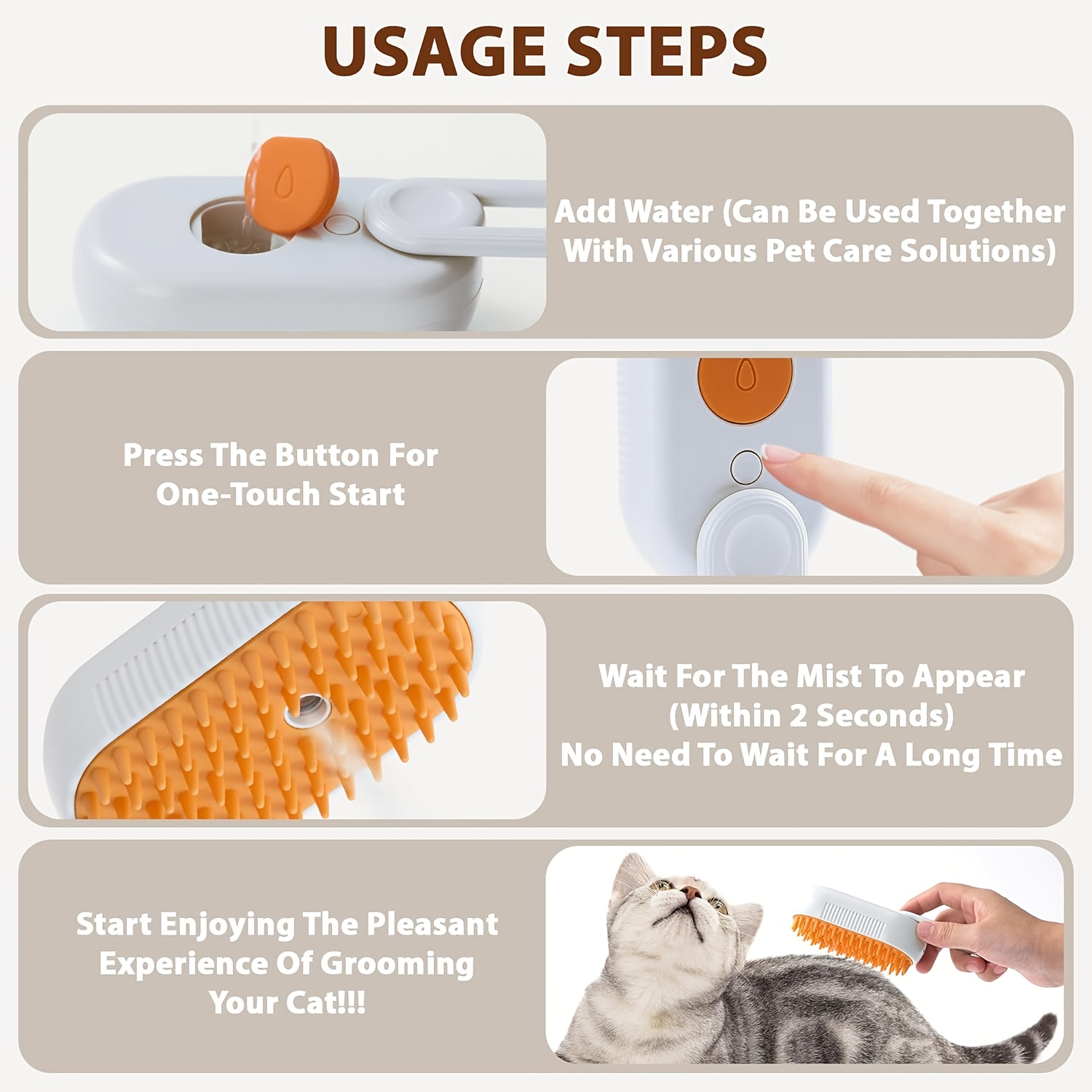 MIAOQUANJI Escoba de vapor para gatos - Herramienta de aseo para mascotas recargable por USB con mango ergonómico, cerdas suaves para desenredar y diseño ergonómico para gatos y perros - Elimina el pelo suelto, reduce la caída del pelo, promueve un pelaje saludable, herramienta de aseo para gatos, diseño de mango elegante, construcción duradera