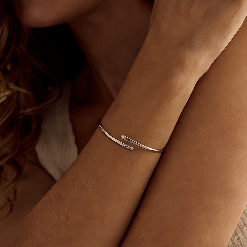 TEMU Custom Bracelet Stainless Steel Jewelry Engraved Text/date/ Fashion Open Bracelet For Women Bridesmaid Gift Exquisite And Simple Jewelry Casual